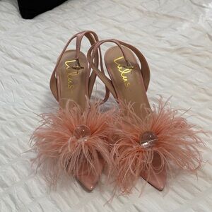 Lulu's Blush Feathered Heels